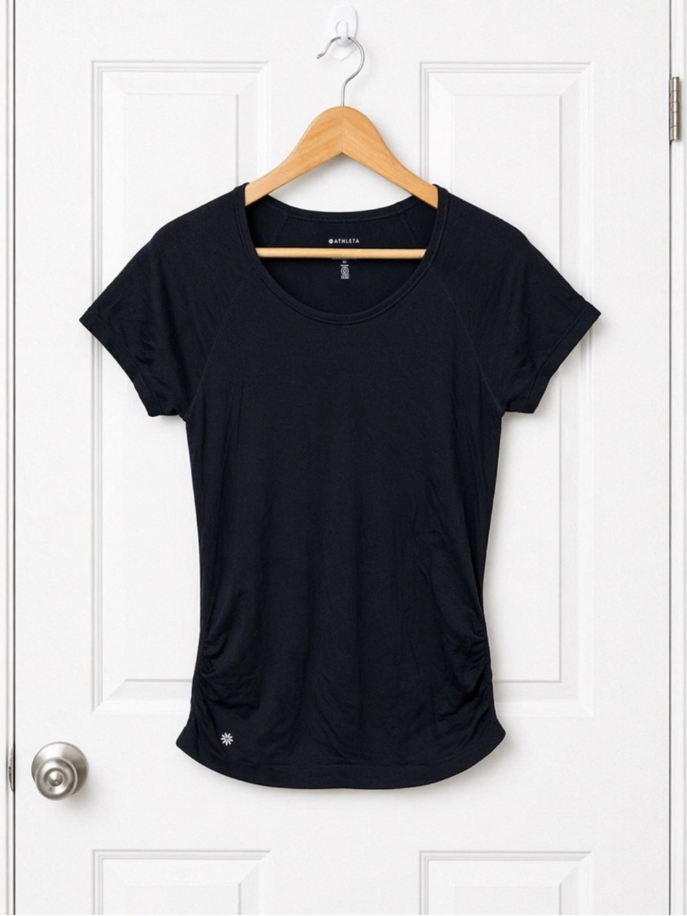 Athleta Momentum Ruched Tee Black Seamless Short Sleeve Athletic Top Medium